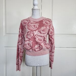 SHEIN Pink Floral Crew Neck Sweater